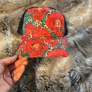 Ariat Red Floral and Leopard Print Hat